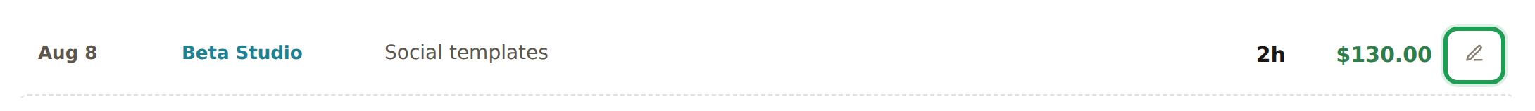 A single entry row with the pencil edit icon outlined in green.